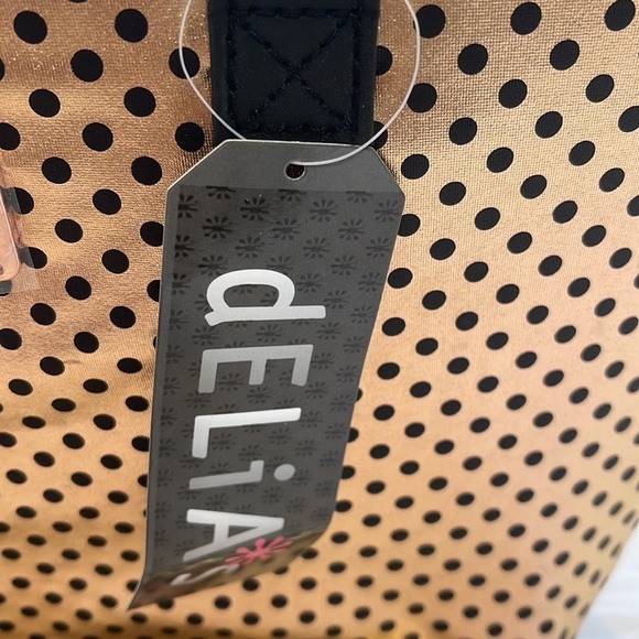 Delia’s Gold Black Polka Dot Metallic vinyl zip lunch tote travel handbag - Picture 2 of 8